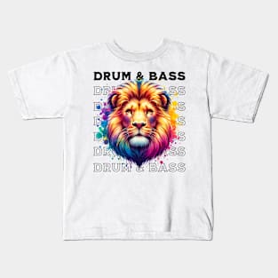 DRUM AND BASS  - Technicolor Lion (Black) Kids T-Shirt